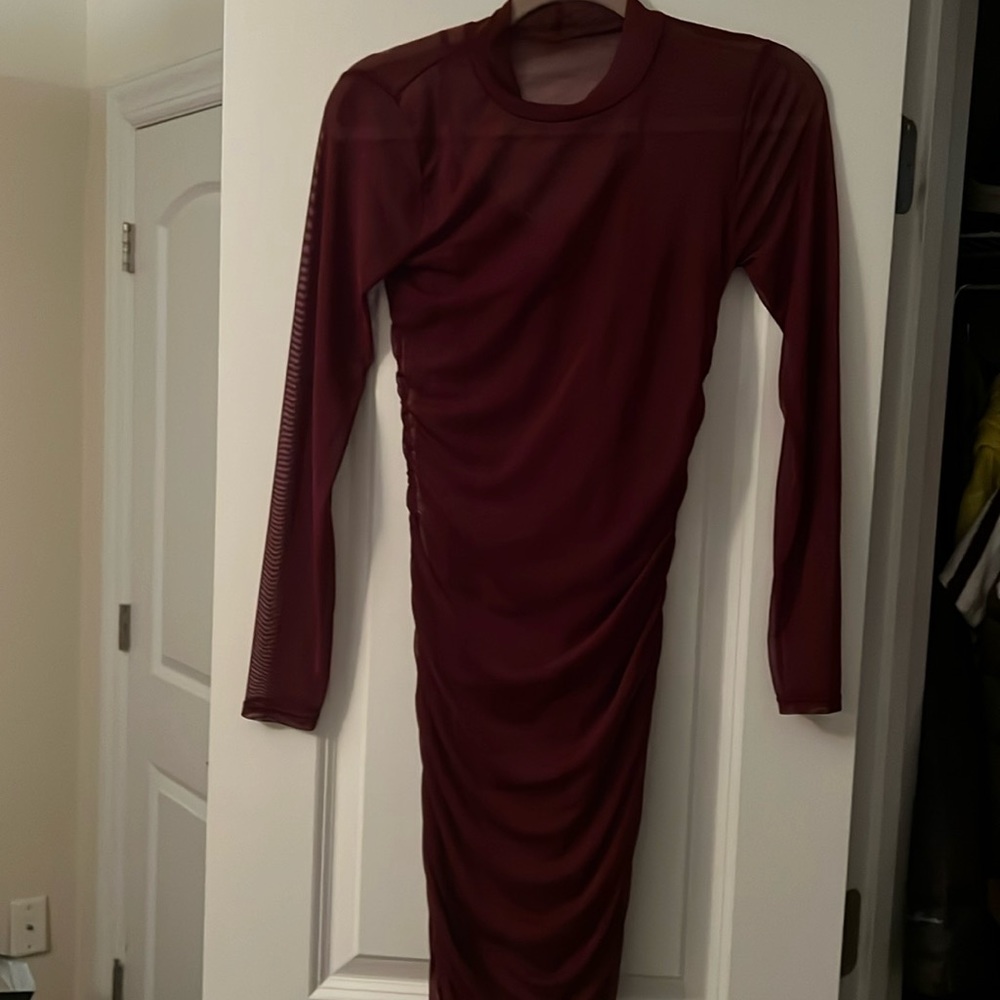 Wine Red Sheer Overlay Over Tank Dress